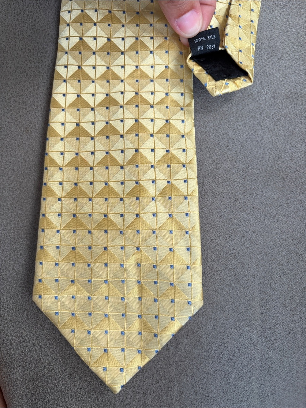 Perry Ellis Yellow Geometric Pattern Silk Tie